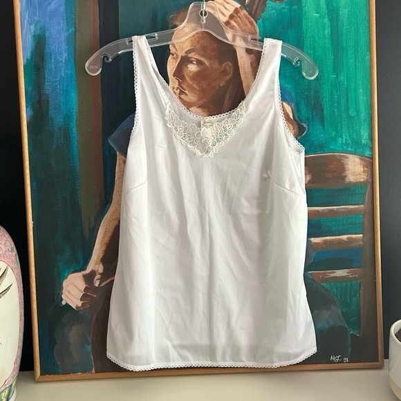 Vintage Other - Vintage White Lace Trim Chemise 34 inch